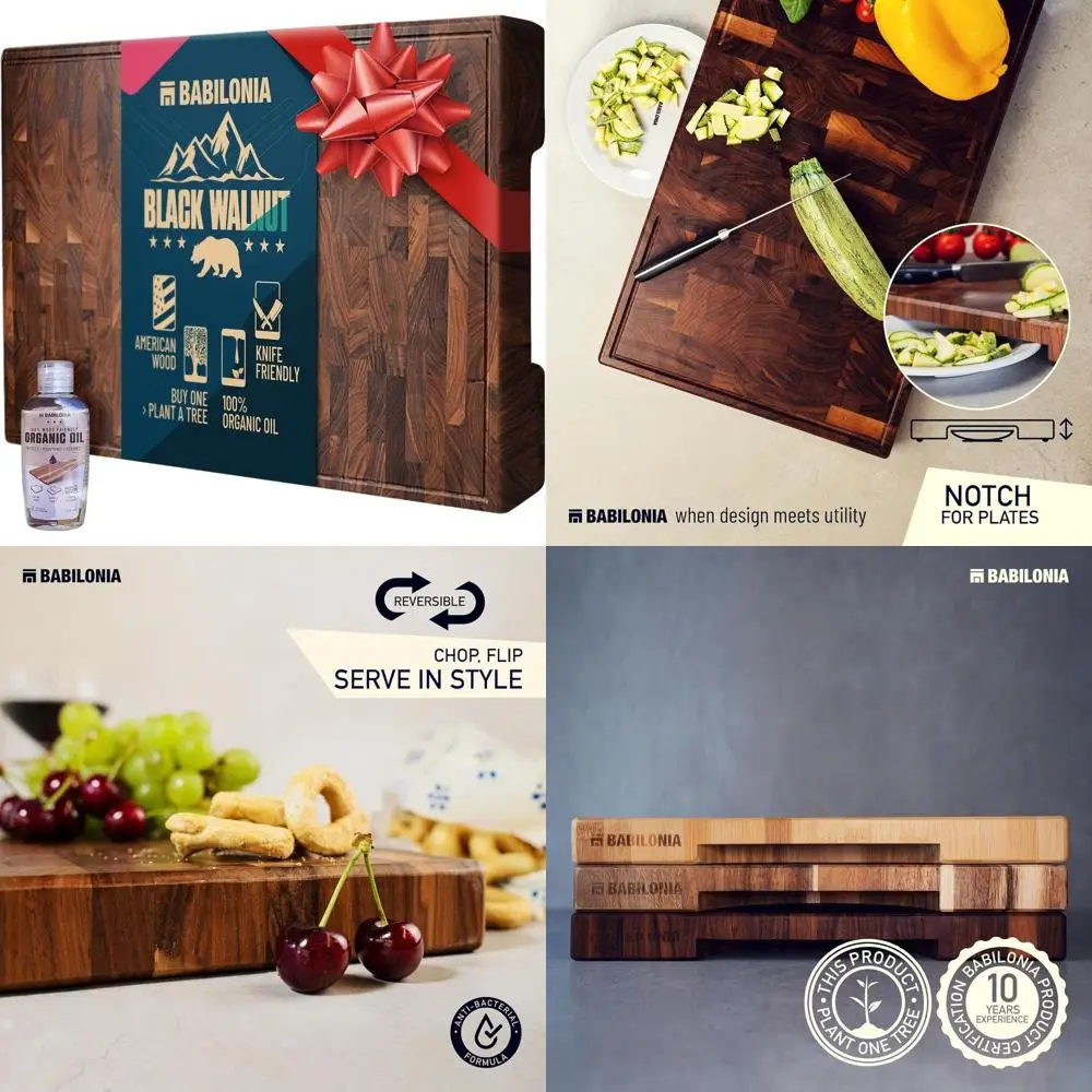 

Thick 1.7 American Black Walnut Chopping Board, High-End Butcher Block, 15.7 x 10.2 with Oil & Plate