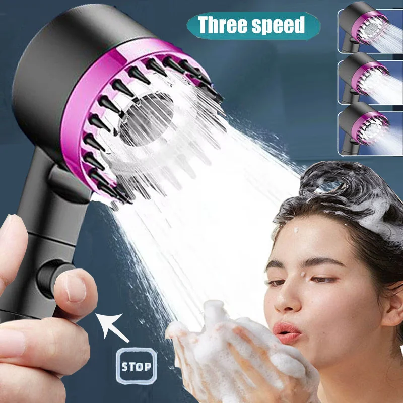 

Massage Spa Pressurized Shower for Bathroom Accessories Three Level Adjustment Showerhead High Pressure Knobs Filter Shower Sets