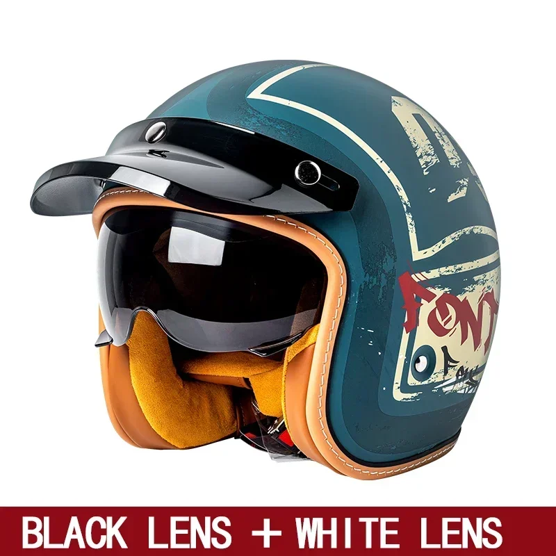 

New Motorcycle Retro Half Helmet Motorcycle Helmet Winter Three-quarters Men's Cruise American Retro Helmet Three-quarters