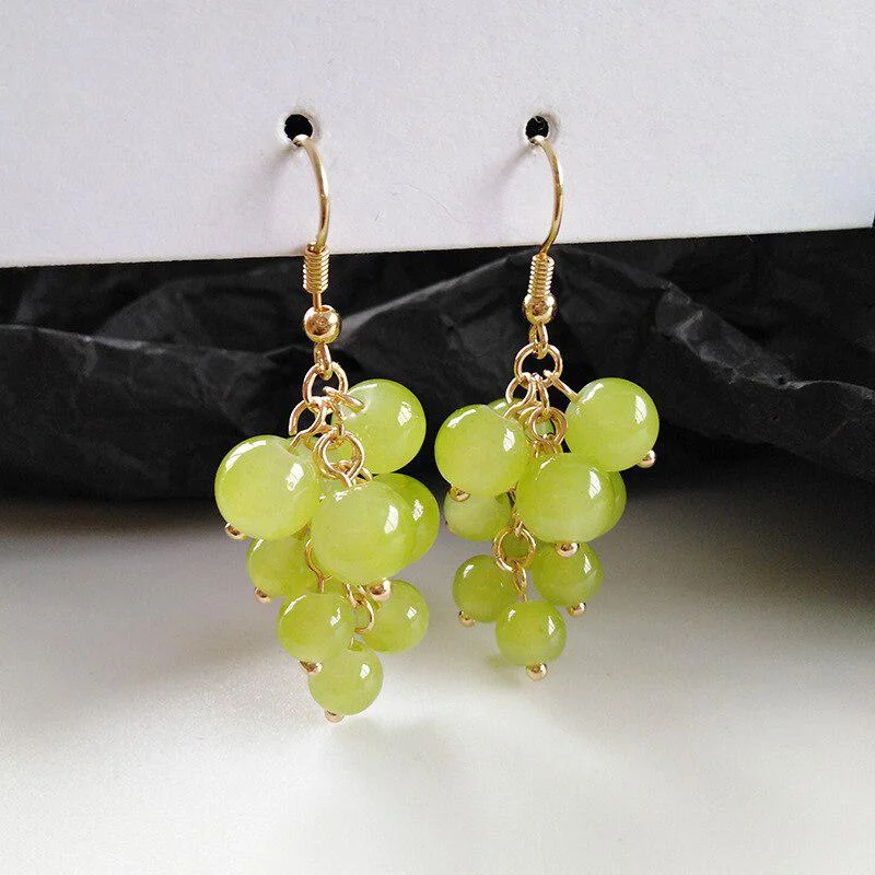 Fashion Grape Earrings for Women Simple Cute Fruit Green Beads Drop Dangle Hook Earring Party Trendy Jewelry Accessories Gift