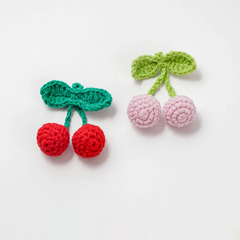 ZHEN-D 100% Handmade Crochet Cherry Hand-knitted cotton wool Brooch Pin Lovely girl kid Clothes Sweater Canvas bag Decoration