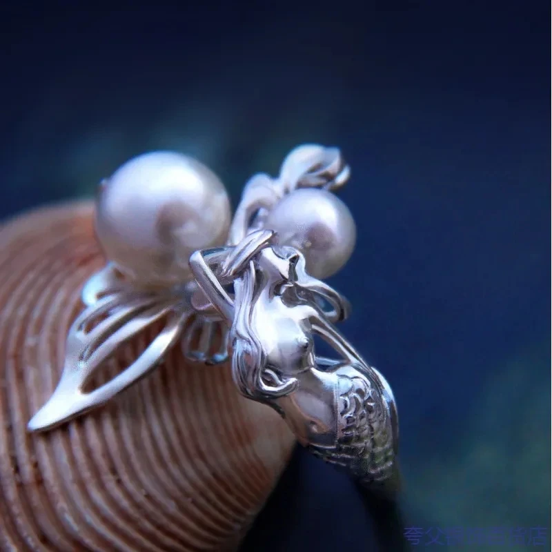 Elegant Mermaid Imitation Pearl Butterfly Wing Open Ring Classic Summer Fashion Ring Accessories