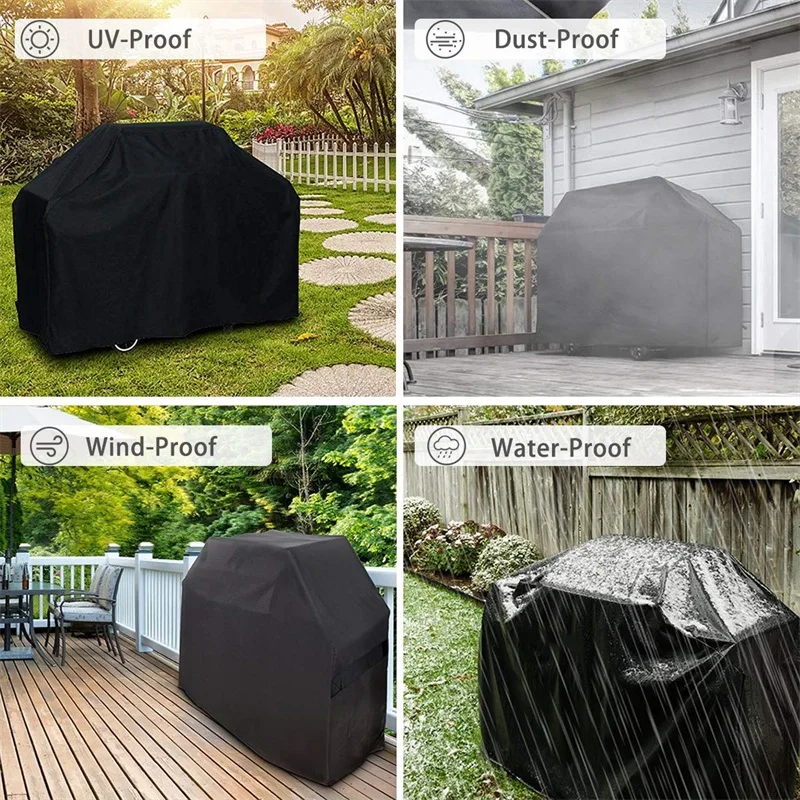 BBQ Grill Cover Outdoor Anti Air Weber Heavy Duty Grill Cover Pelindung Hujan Outdoor Barbecue Cover Bbq Grill Hitam