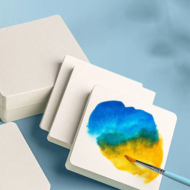 Blank Watercolor Postcard 300gsm, 25Pcs Square Round Cardstock, DIY Art Painting Calligraphy Blank Bookmark Cards