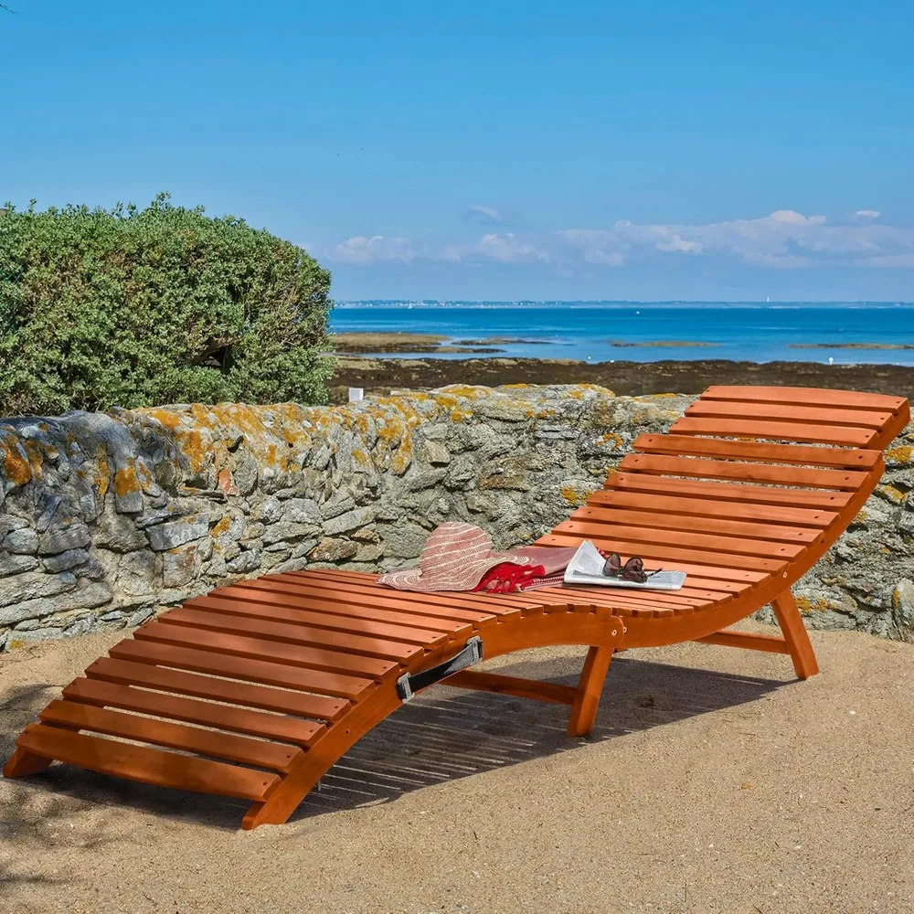 

Всепогодный регулируемый деревянный складной шезлонг с подголовником для улицы, патио, бассейна, балкона, сада