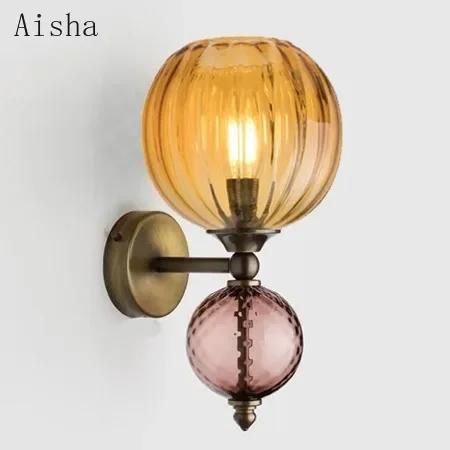 

American Colored Glass Wall Lamp Modern Living Room Bedroom Bedside Wall Light for Home Creative Hotel Model Room Corridor Lamp