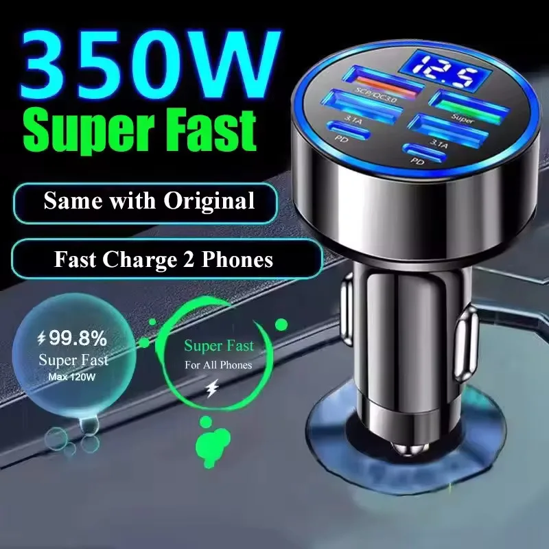 350W USB Car Charger PD QC3.0 Quick Charge Type C Adapter for iPhone Samsung Huawei Xiaomi Car Phone Charger USB C Charger