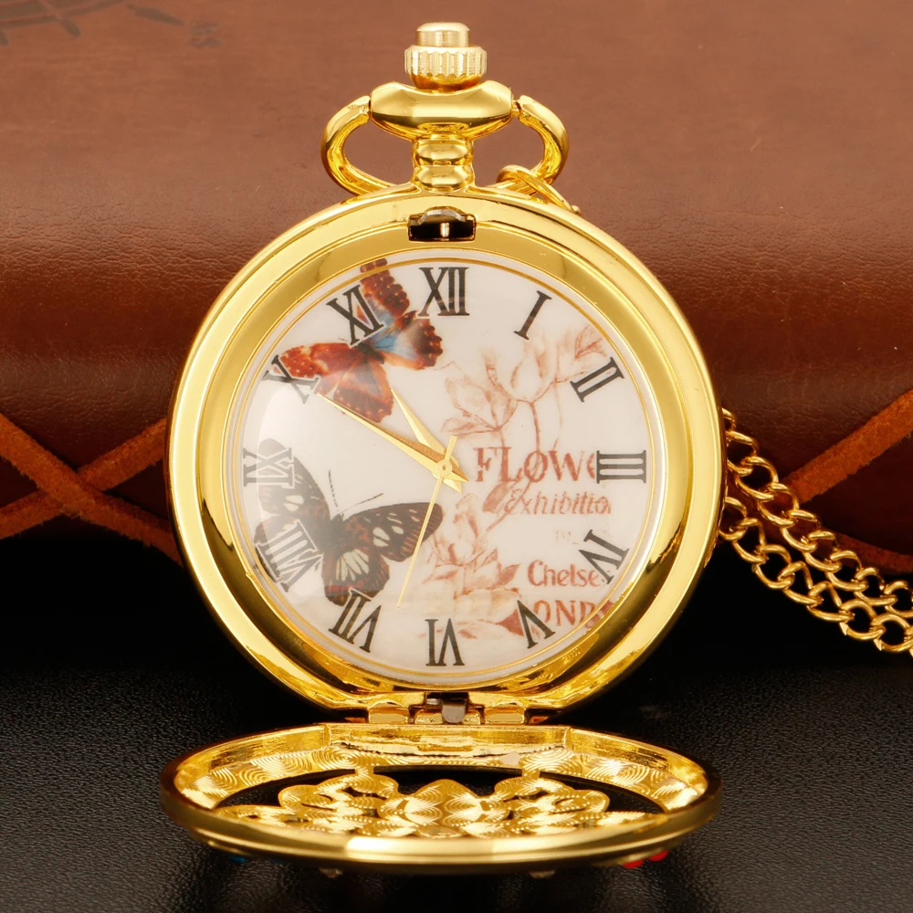 Exquisite Colorful Butterfly Cute Mini Insect  Quartz Pocket Watch Women Girls Necklace Clock Fashion Jewelry Accessories Gifts