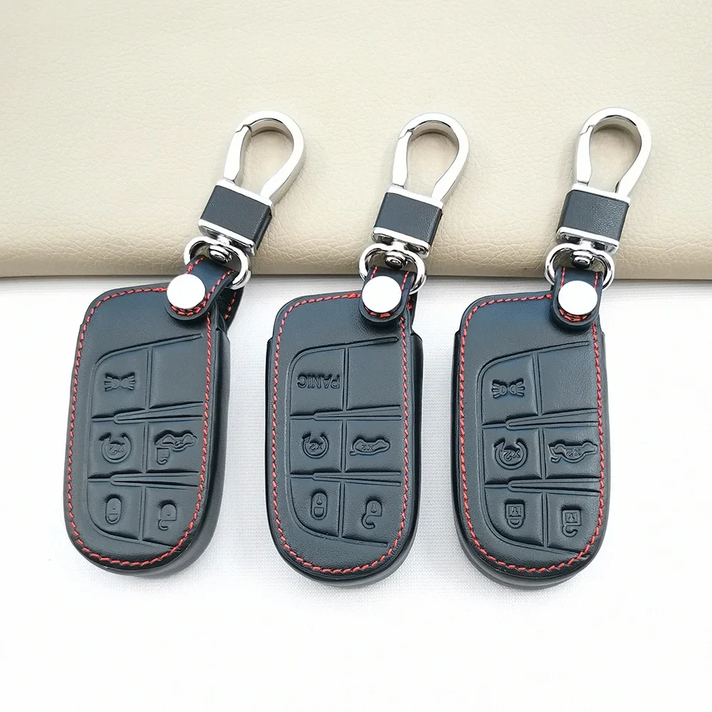 5 Buttons 3 Styles Leather Car Key Cover For Jeep Grand Cherokee Transformers 2014 2015 Chrysler 300C Remote Control Accessories