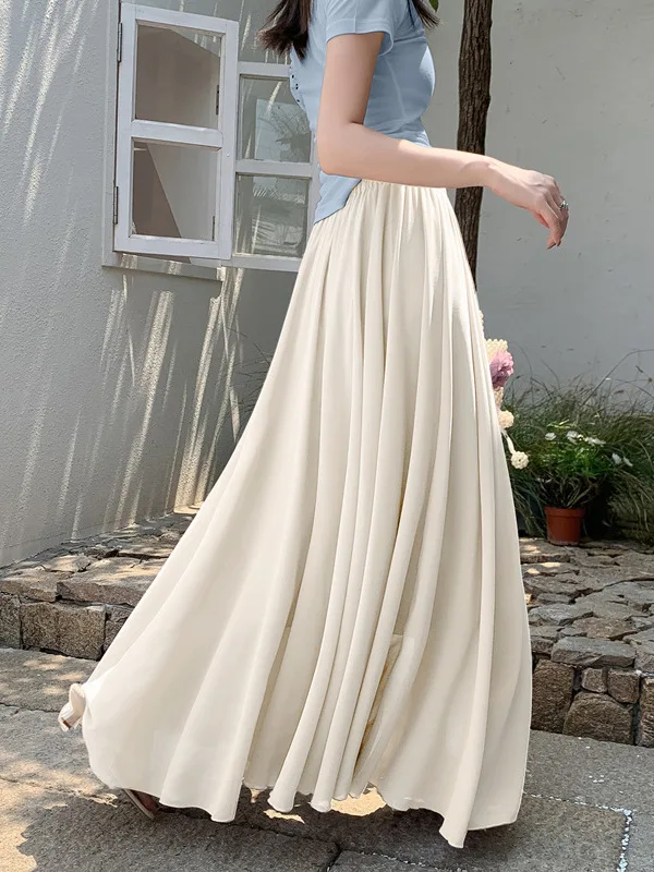 

Модная повседневная пляжная женская свободная юбка-миди с силуэтом трапециевидной формы и высокой талией, длинная юбка из ультратонкого материала
