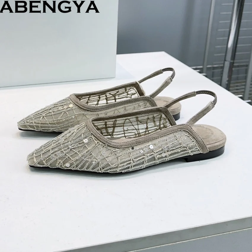 2026 New Air Mesh High Heel Party Shoes For Women Squines Point Toe Summer Slingback Women's Gladiator Sandalias Mujer 2026