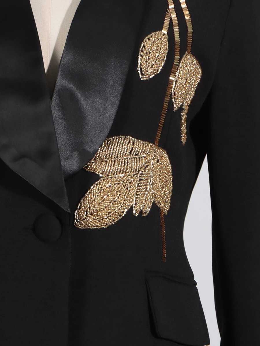 VGH Temperament Two Piece Sets For Women Lapel Long Sleeve Spliced Appliques Top High Waist Pants Elegant Set Female Fashion New