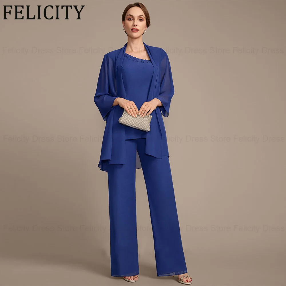 FELICITY Chiffon Elegant Separates Jumpsuit/Pantsuit Mother of the Bride Dresses Customized Sequin Beading Wedding Guest Dress