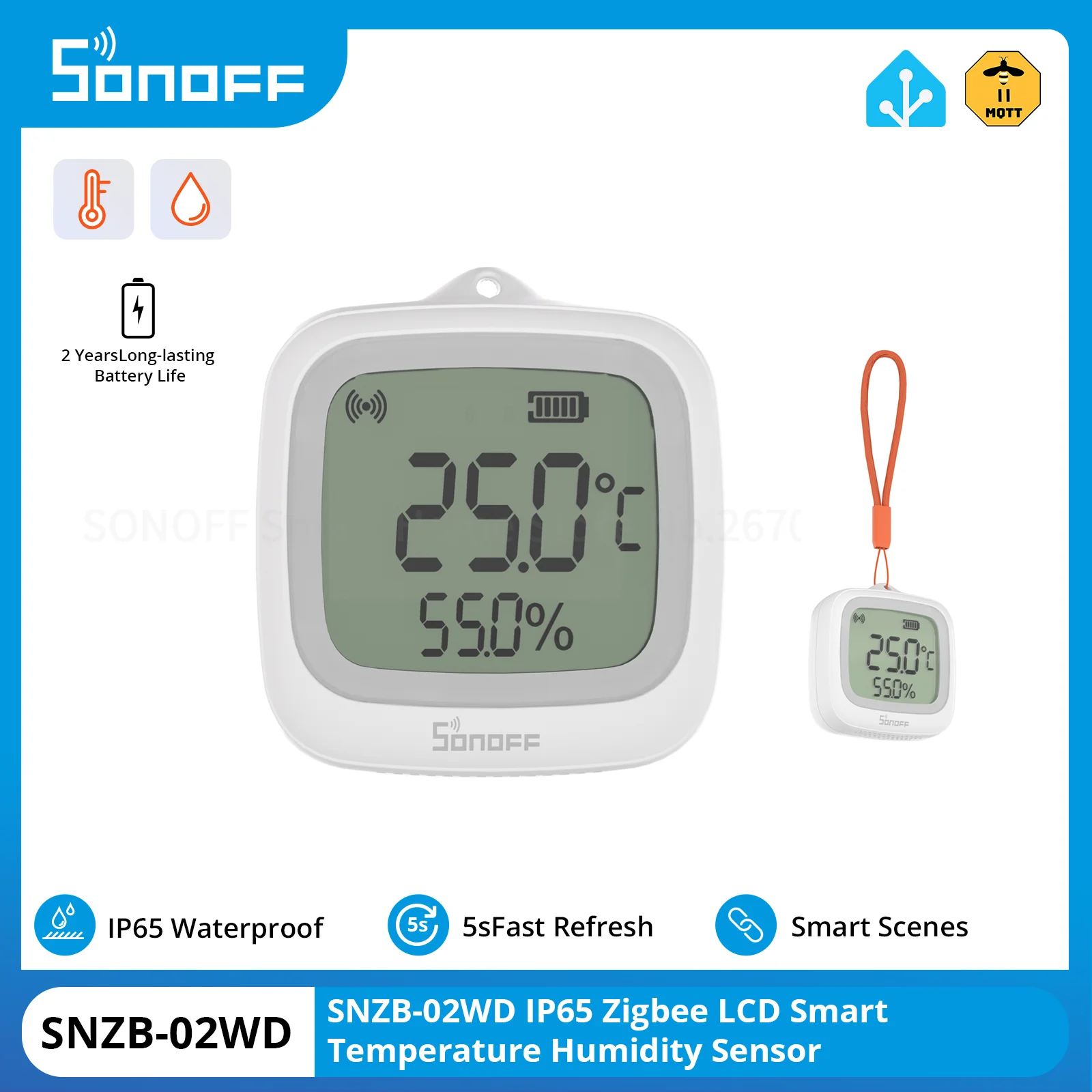 

SSONOFF SNZB-02WD IP65 Zigbee LCD Smart Temperature Humidity Sensor for Refrigerator Pool Bathtub Wine cellar via ZBDongle-P/E