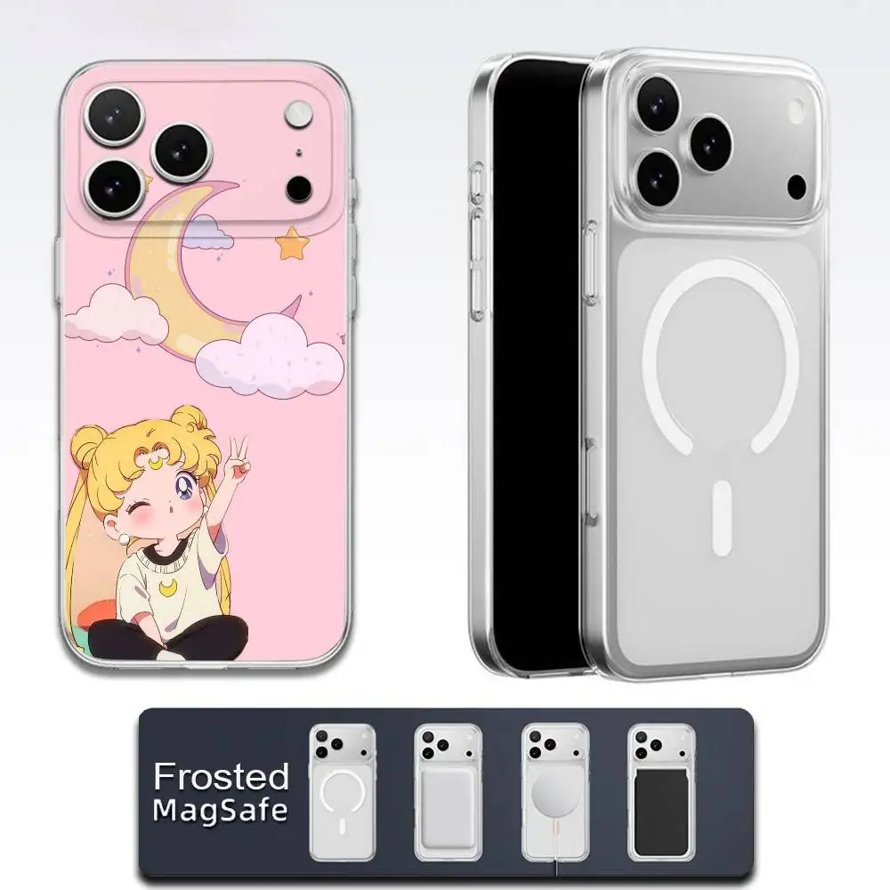 Jolie coque de téléphone marin fille mignonne pour iPhone 17,16,15,14,13,12,11,Pro,Max,Plus,E,Air,Mini Magsafe magnétique givré Transparent