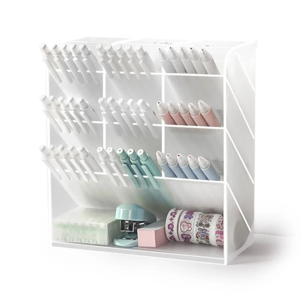Plastic Pen Holder Large Capacity Desktop Organizer Pen Bucket Oblique Insertion Type Stationery Display Stand Home Office