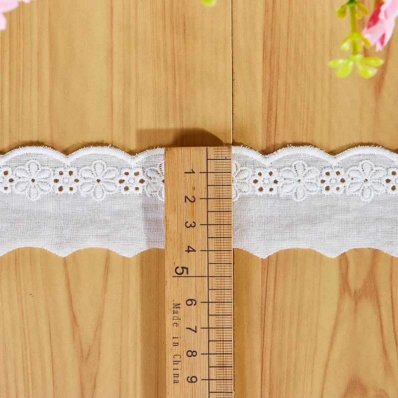 Small Wide Off White Cotton Cloth Embroidery Fabric, DIY Lace Trim, Clothes Skirt Collar, Home Decoration, 5Yards/Lot