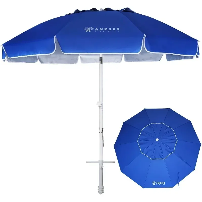 8FT Large Beach Umbrella with sand anchor, Heavy Duty High Wind Portable Outdoor Umbrellas with UPF50+ UV Protection