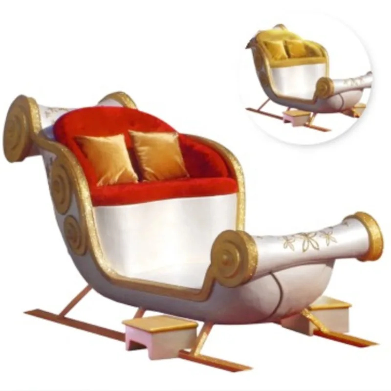 Santa Claus Sleigh Interior Commercial Decoration Large Life Size Fiberglass Sleigh 2 Seats Factory Made Durable Waterproof