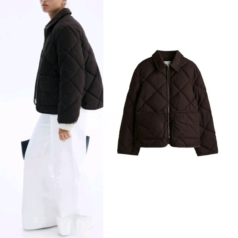 

Свободная женская рубашка-куртка с длинным рукавом в корейском стиле, осенняя новинка, с карманами, стеганая ромбами, повседневная хлопковая верхняя одежда