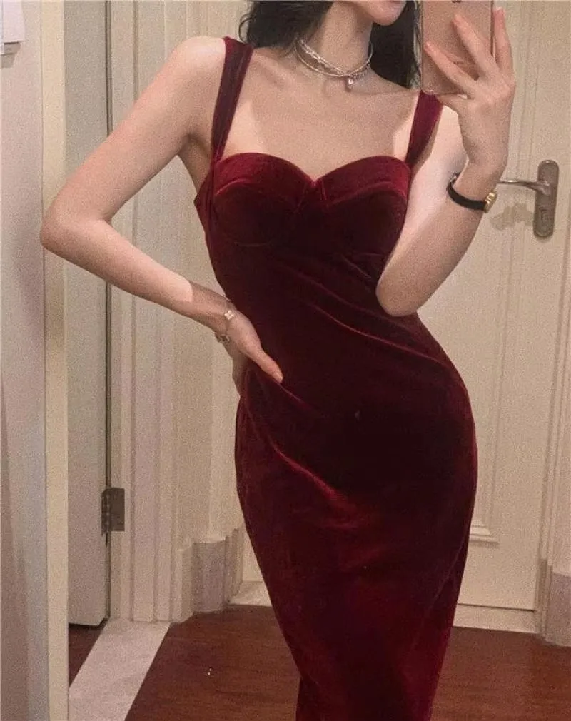 Women's Velvet Dress Bodycon Elegant Party Slip Dress