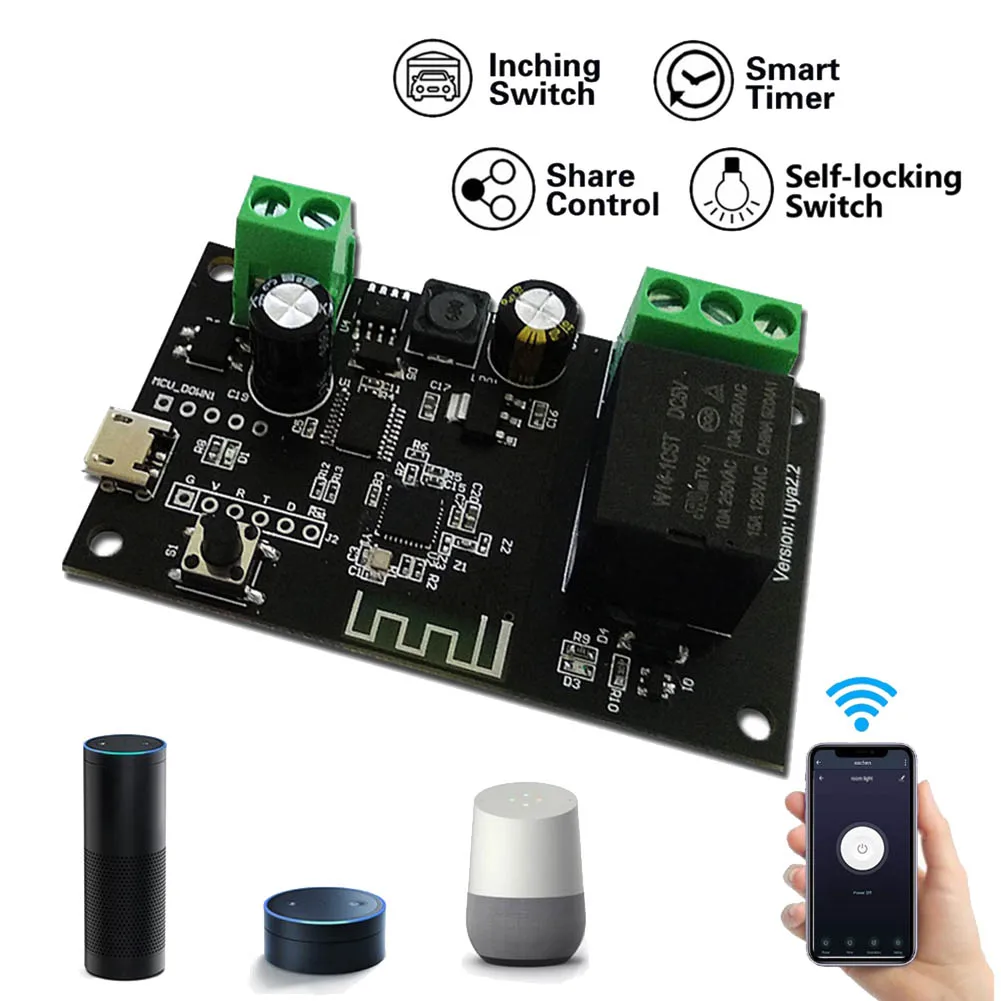 -N21R Tuya Wifi Switch Single Way Switch Relay Module Point Automatic Locking Mobile Phone APP Remote Control Remote Voice