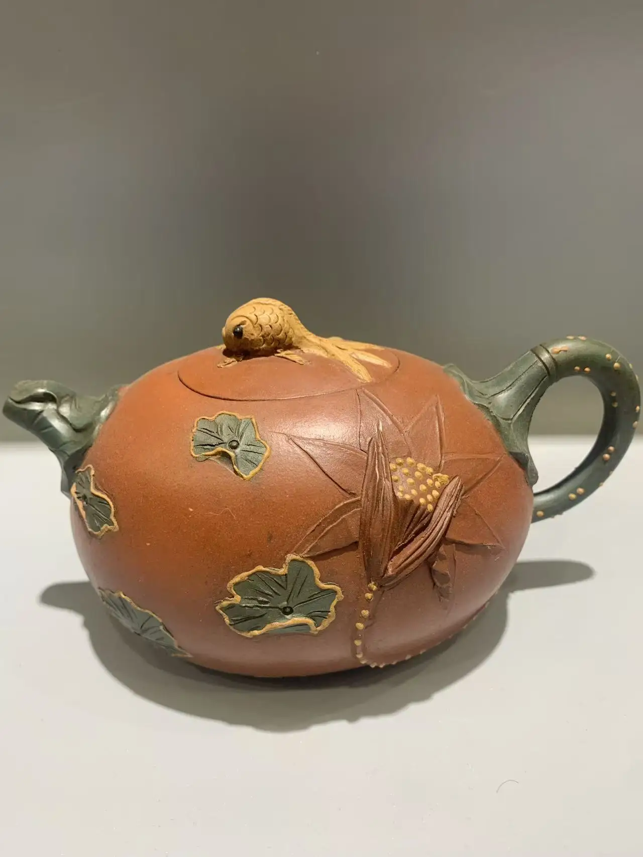 Old Chinese Handicraft Enameled YiXing Zisha (red stoneware) Teapot,Three-legged Chi Dragon Pot, Free shipping