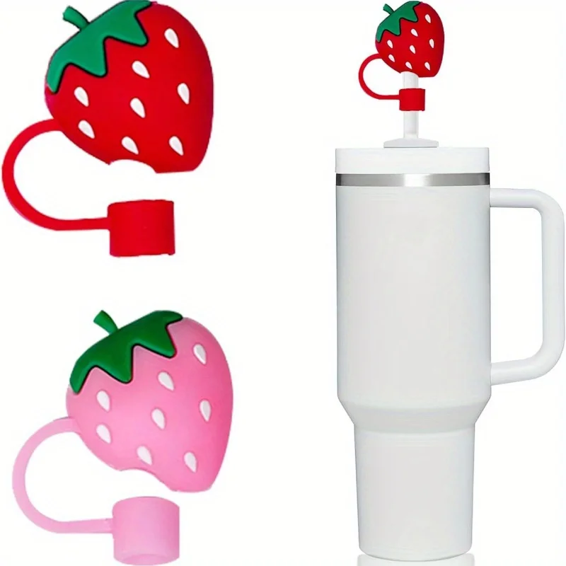 2pcs Strawberry Straw Cover Cap For Stanley Cup Accessories Cute Flower Straw Toppers For Tumblers 10mm Silicone Straw Covers view 6