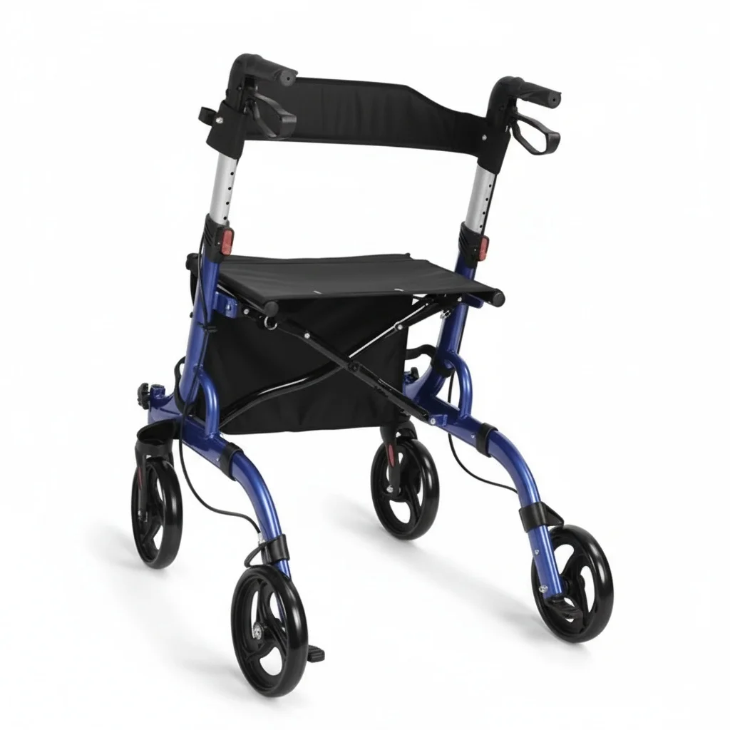 Aluminium-Rollator, Höhenverstellbare Gehhilfe, Faltbarer Mobilitäts-Rollator, Sitzbarer Einkaufswagen für Senioren, Rehabilitationshilfe