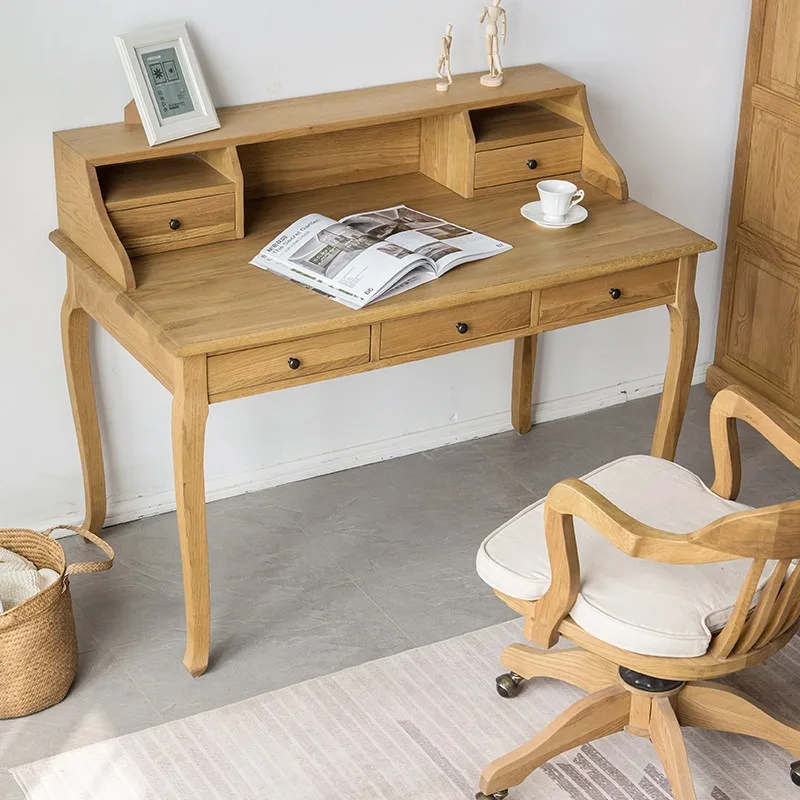 Special export American oak solid wood desk writing table retro old computer table bookshelf with drawer desk