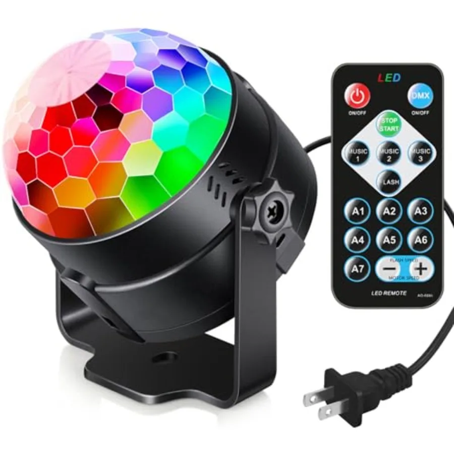

Sound Activated Party Lights with Remote DJ Lighting, Disco Ball Strobe Stage Light for Home Room Dance Parties Birthday Karaok