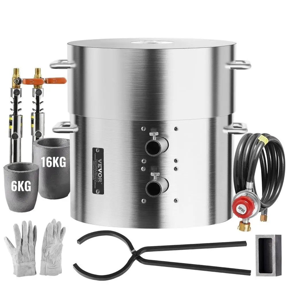 

Propane Melting Furnace Kit 16KG/35lbs Dual Burner with Crucibles and Tongs