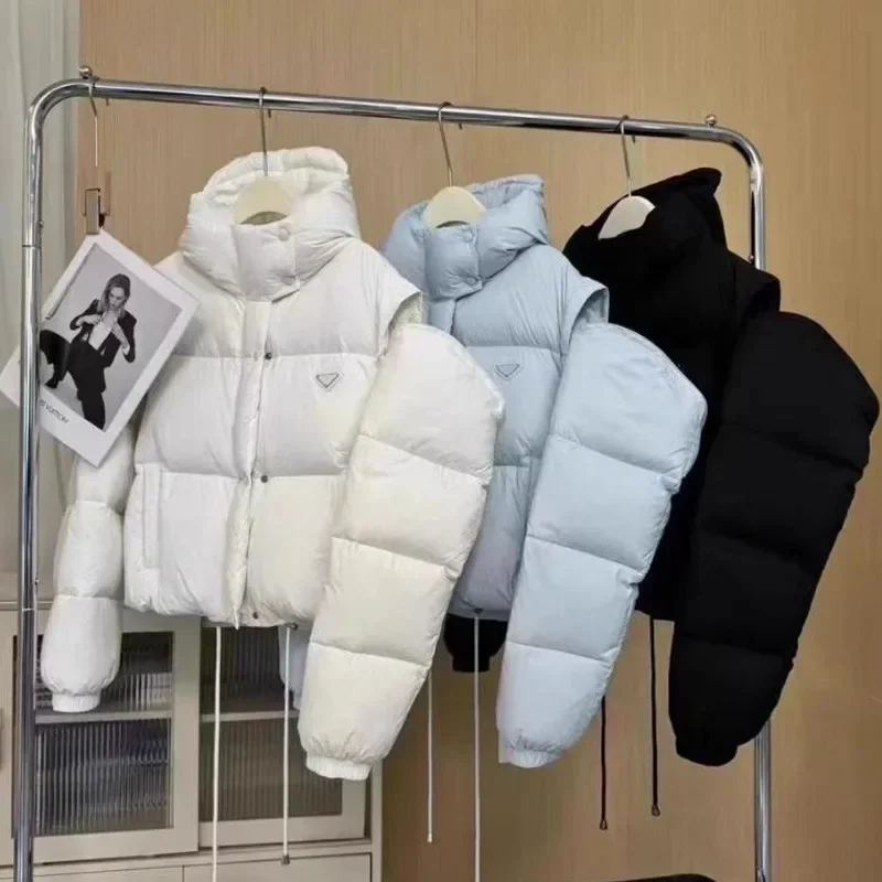 Parkas de dos prendas de diseño para mujer, chaqueta cálida acolchada de algodón con capucha de corte corto, abrigo de pan, novedad de 2024