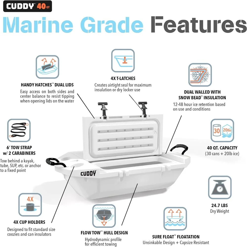 Cuddy 플로팅 쿨러 및 건식 보관 베셀-40QT-수륙 양용 하드 쉘 디자인-다중 색상 옵션