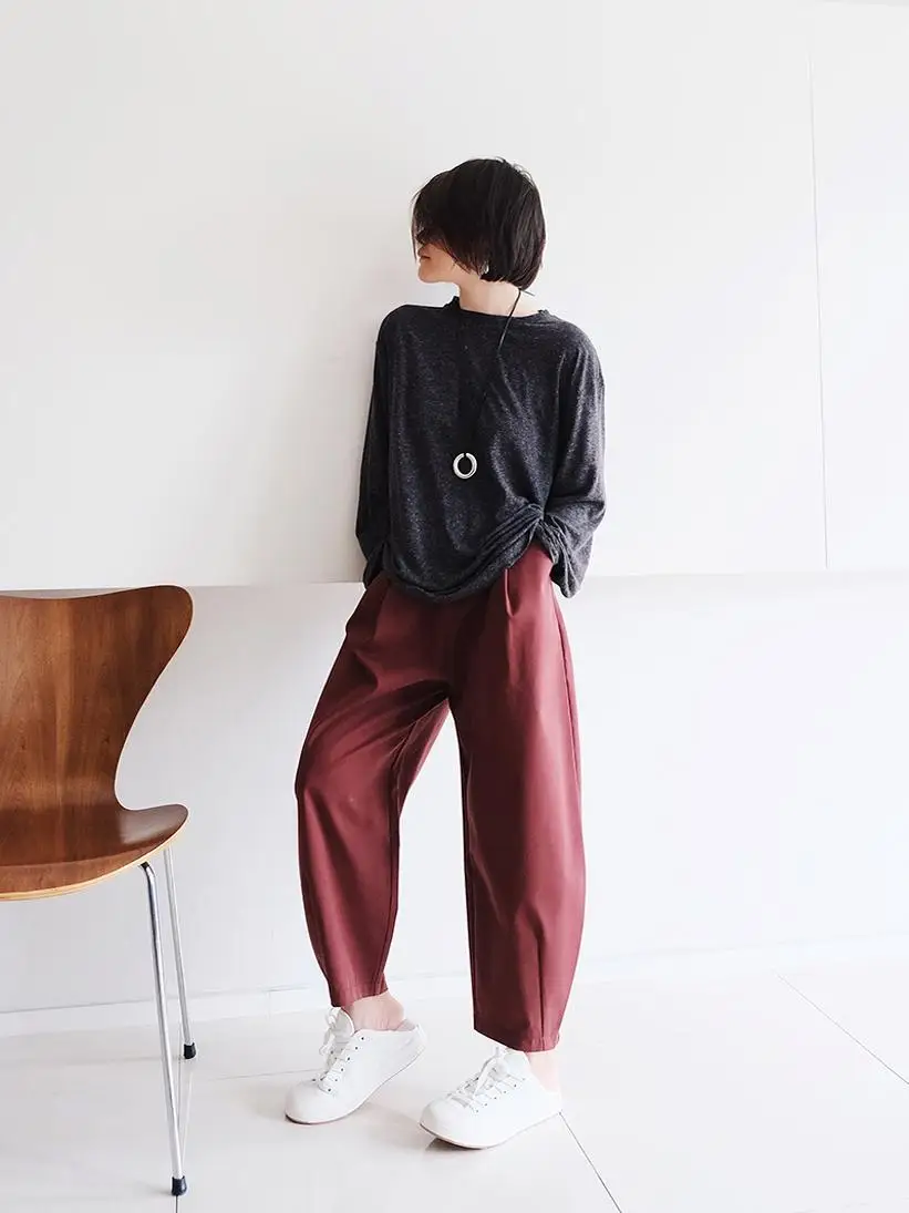 

Anti-Wrinkle Loose Fit Nine-Tenths Balloon Pants Women's Cone ape Commute Sle f Elastic Waist Autumn Winter New Arrival