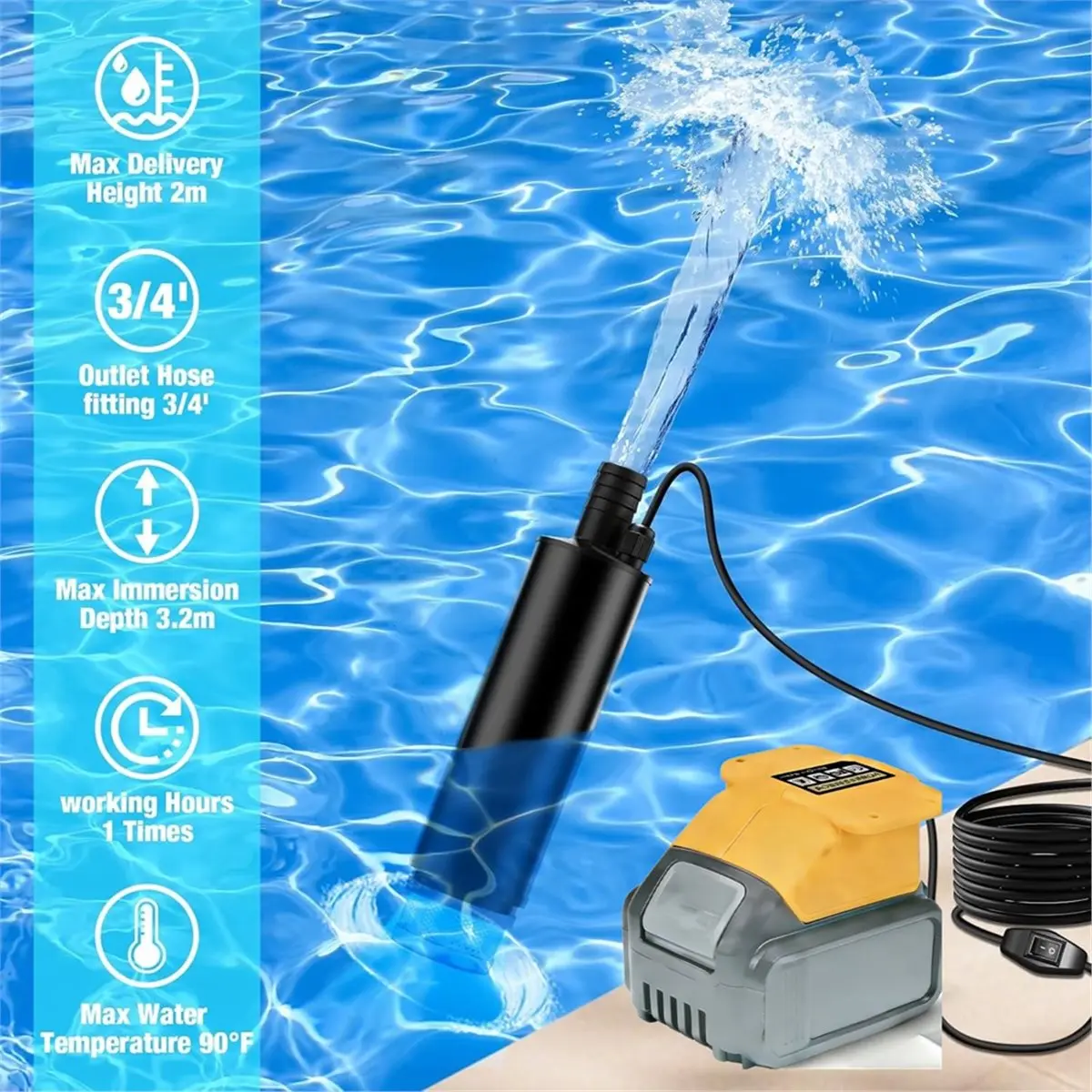 Transfer Pump for 20V Battery, 500GPH Portable Water Pump with Sediment Filters, for Pool, Garden, Pond