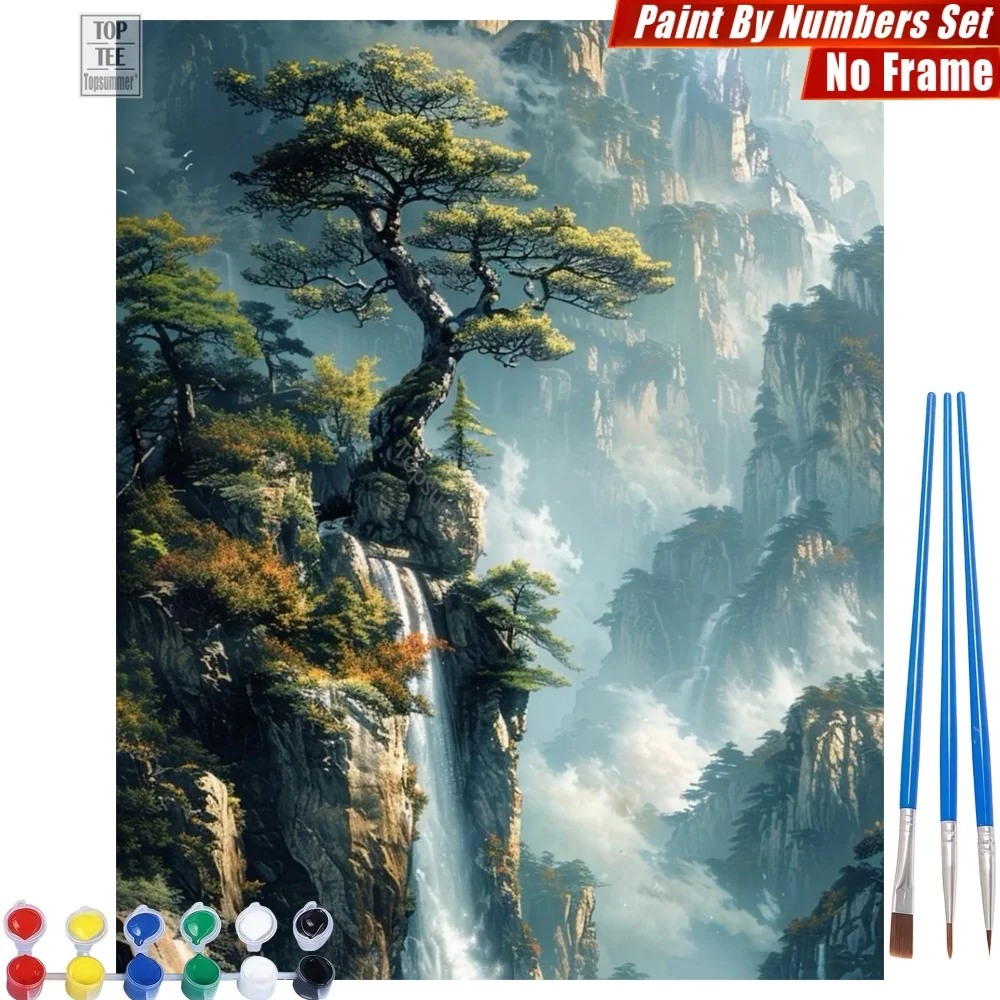 

Proud Pine Waterfall Paints By Numbers Kit - Cliff Mist Mountains Living Room Wall Art Mother'S Day Gift For Mom
