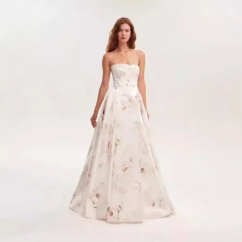 Graduation Floor Length Dress 2025 Women Corset Party Dress Elegant Sexy Off Shoulder Floral Print Cocktail Celebrity Dress