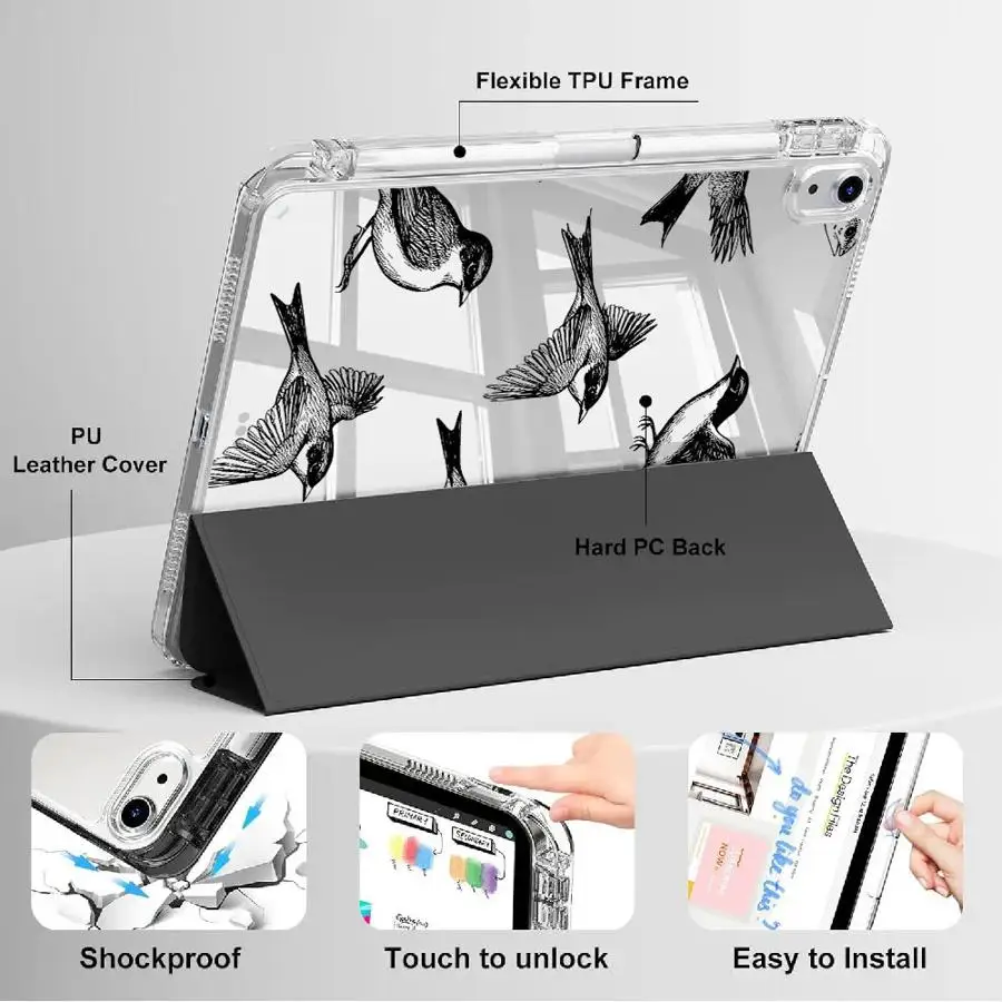 Minimalist Bird Sketch Tablet Case For iPad Pro 2025 Mini 6 7 Air 4 5 M3 M2 M4 11inch 11th 10th 9th 8th 7th 12.9inch Holder