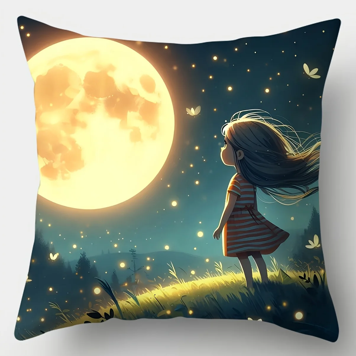 4pcs Set, Fundas  Cojín  Sofá, Fundas  Almohada  Luna y Estrella, 44.96 cm por 44.96 cm, Impresión  Un Solo Lado, Deco