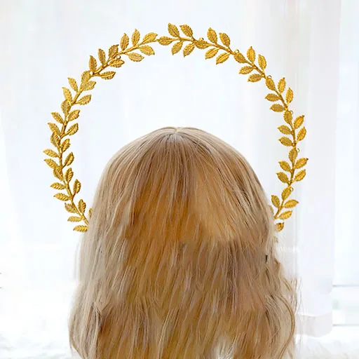 Kit de matériaux DIY pour coiffe de mariée style Lolita, avec couronne de feuilles de laurier et effet d'aura divine