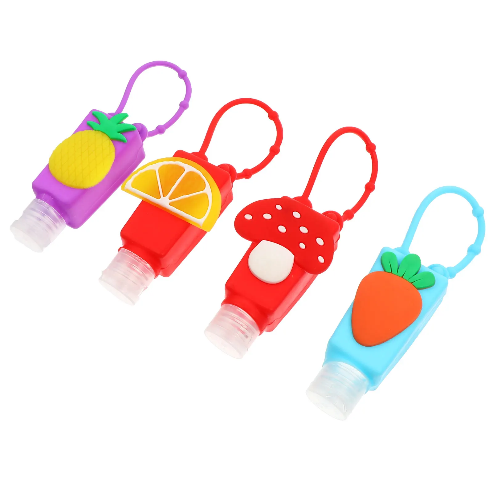 4 個 30 ミリリットルハンドホルダー素敵なフルーツパターンの空のトラベルボトル再利用可能なシリコーン液体ボトルケース用