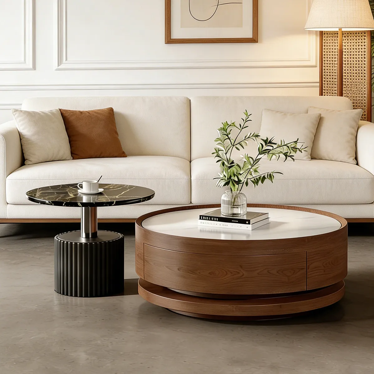#Premium Italian Style Microcrystalline Stone Coffee Table Set Modern Minimalist Design Large Storage Space Assembly Required Fo