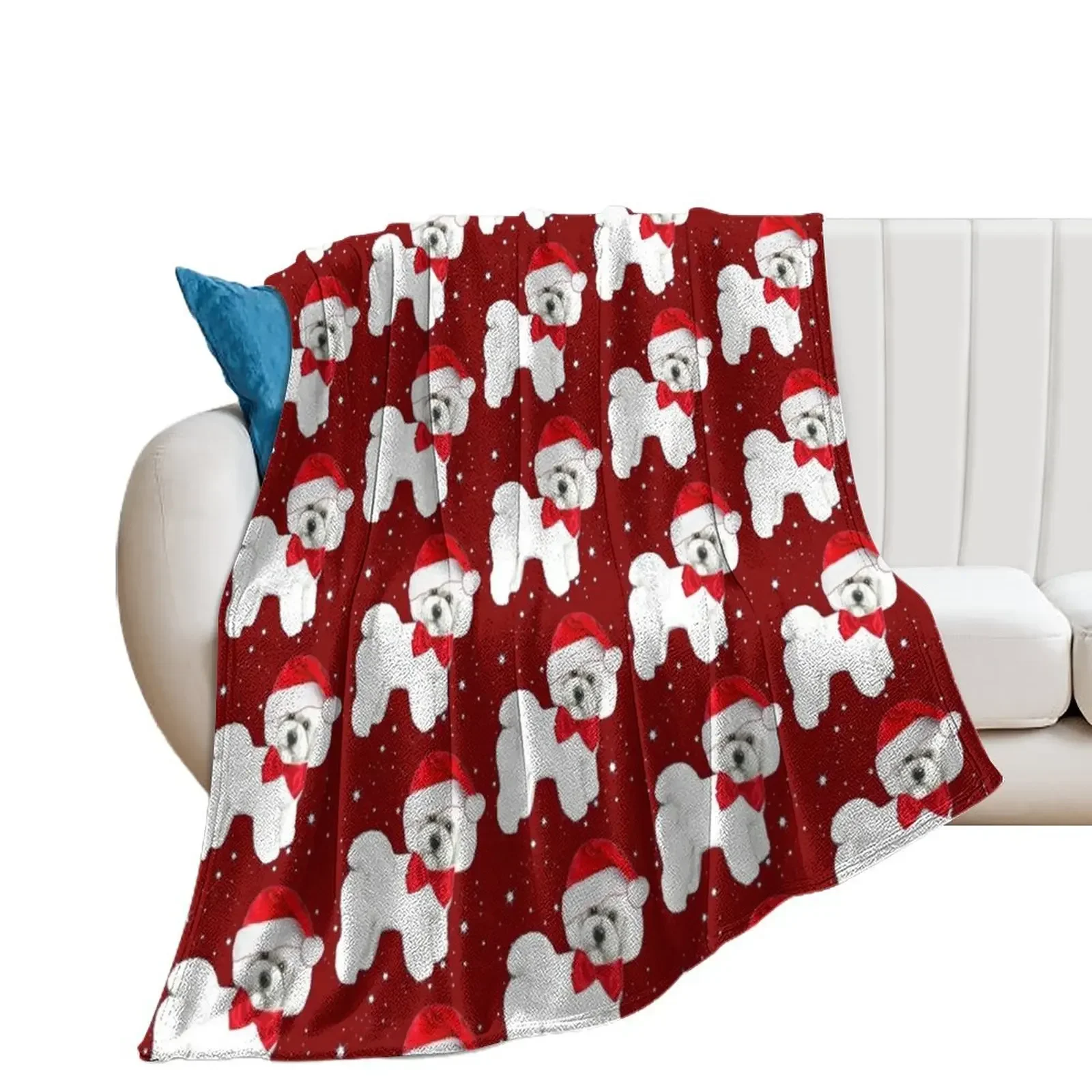 

Bichon Frise Santa Hat Throw Blanket Moving Furry Summer Beddings Camping Blankets