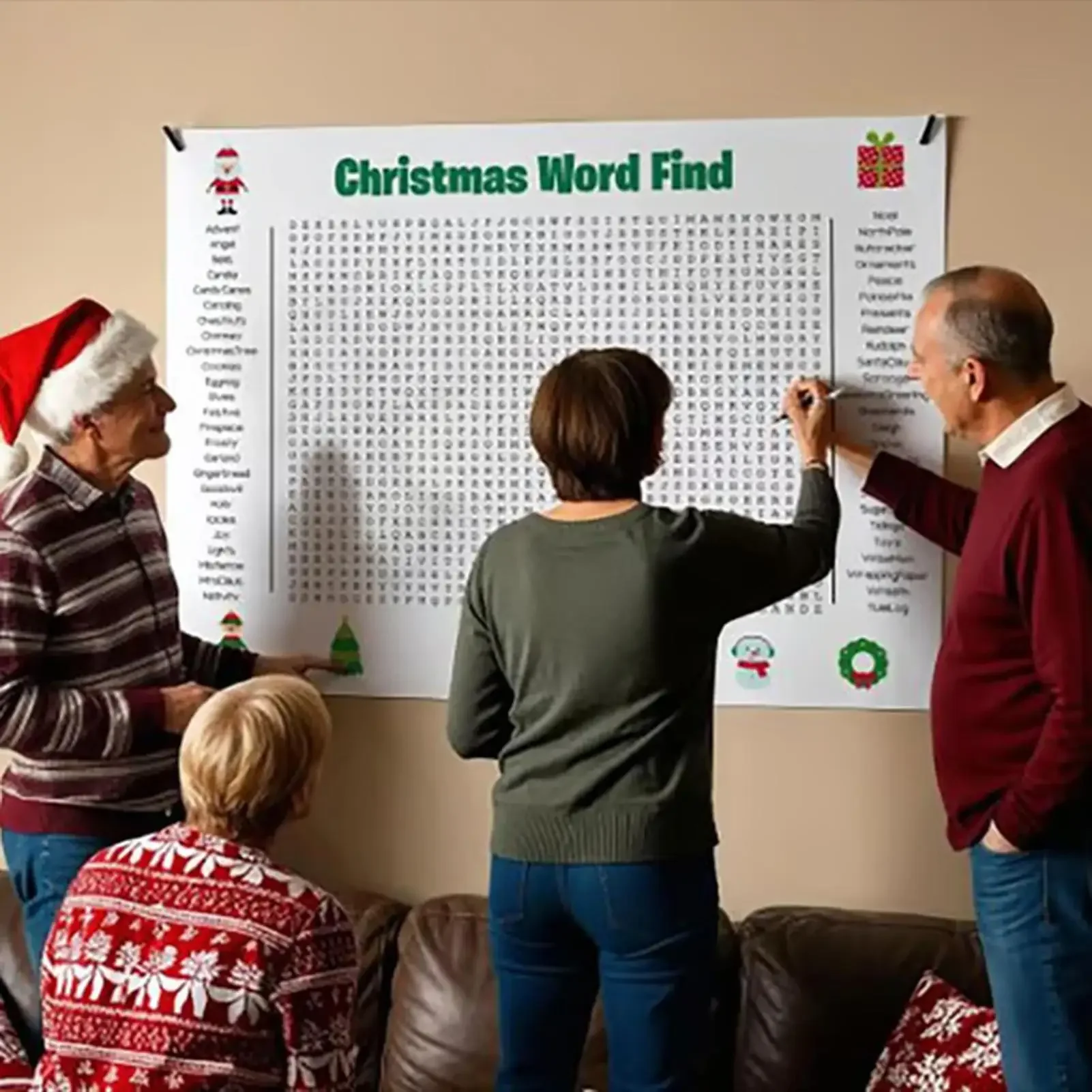 

Christmas Word Puzzle Poster 31x19-Inch Seasonal Party Interactive Family Game Poster Size Christmas Word Search Game poster