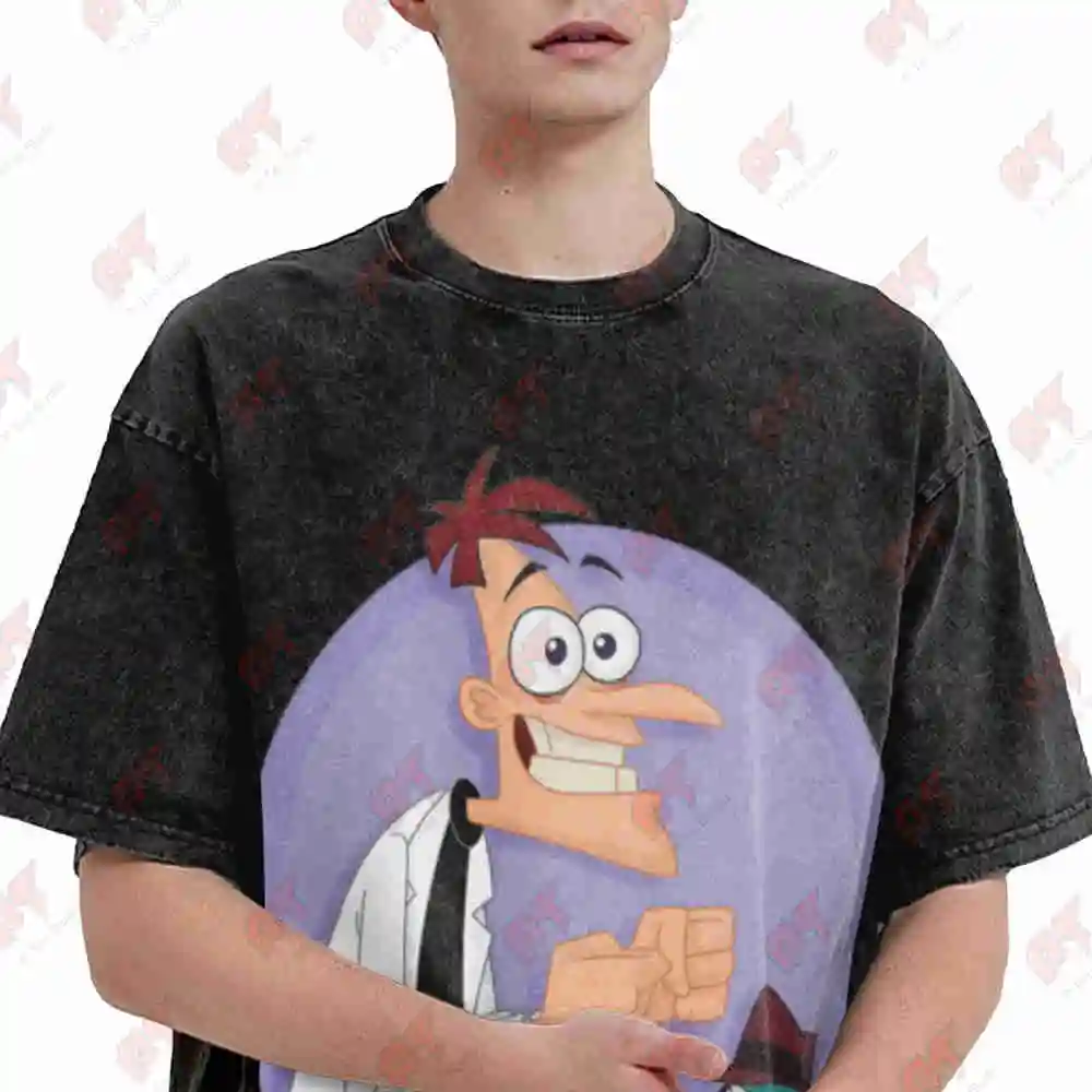 Doofenshmirtz Perry Fedora Evil Scientist Vintage Washed Tee Pure Cotton T-Shirt
