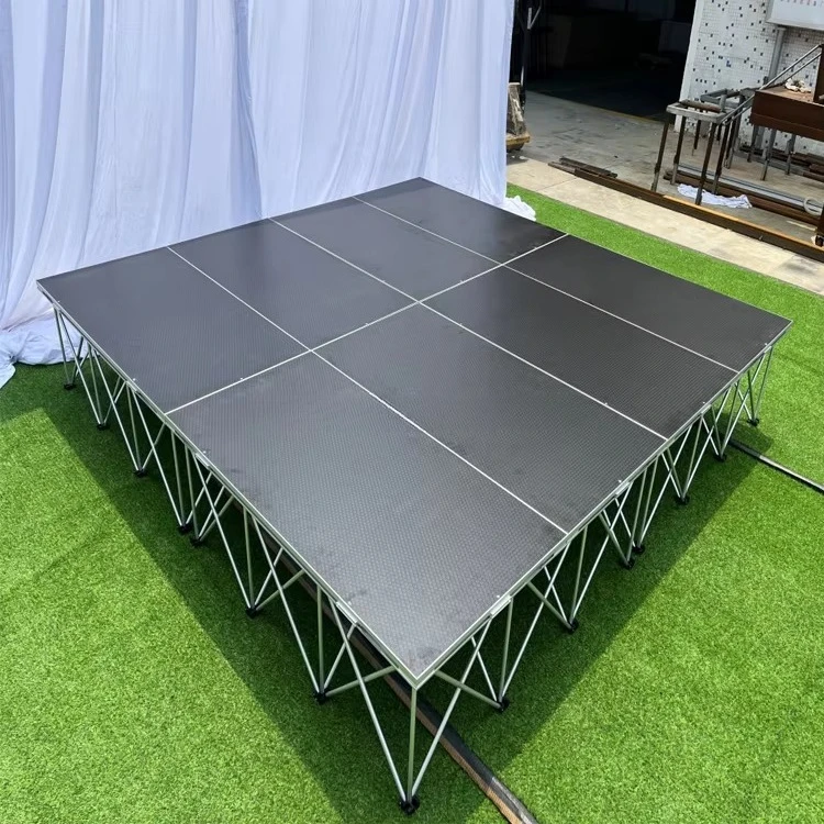 Folding portable stage platform with foldable aluminum riser