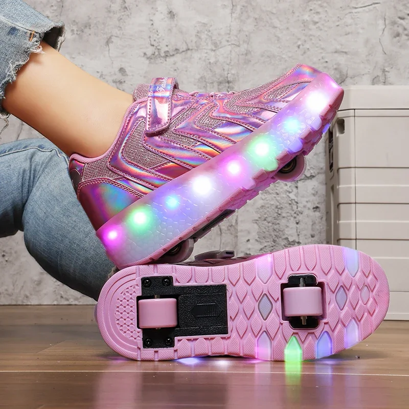 เด็กล้อรองเท้า Roller รองเท้าสเก็ต 2 ล้อเด็ก Deform รองเท้าผ้าใบกีฬากลางแจ้งการเปลี่ยนรูป Parkour Runaway เด็กผู้หญิงเยาวชนของขวัญ