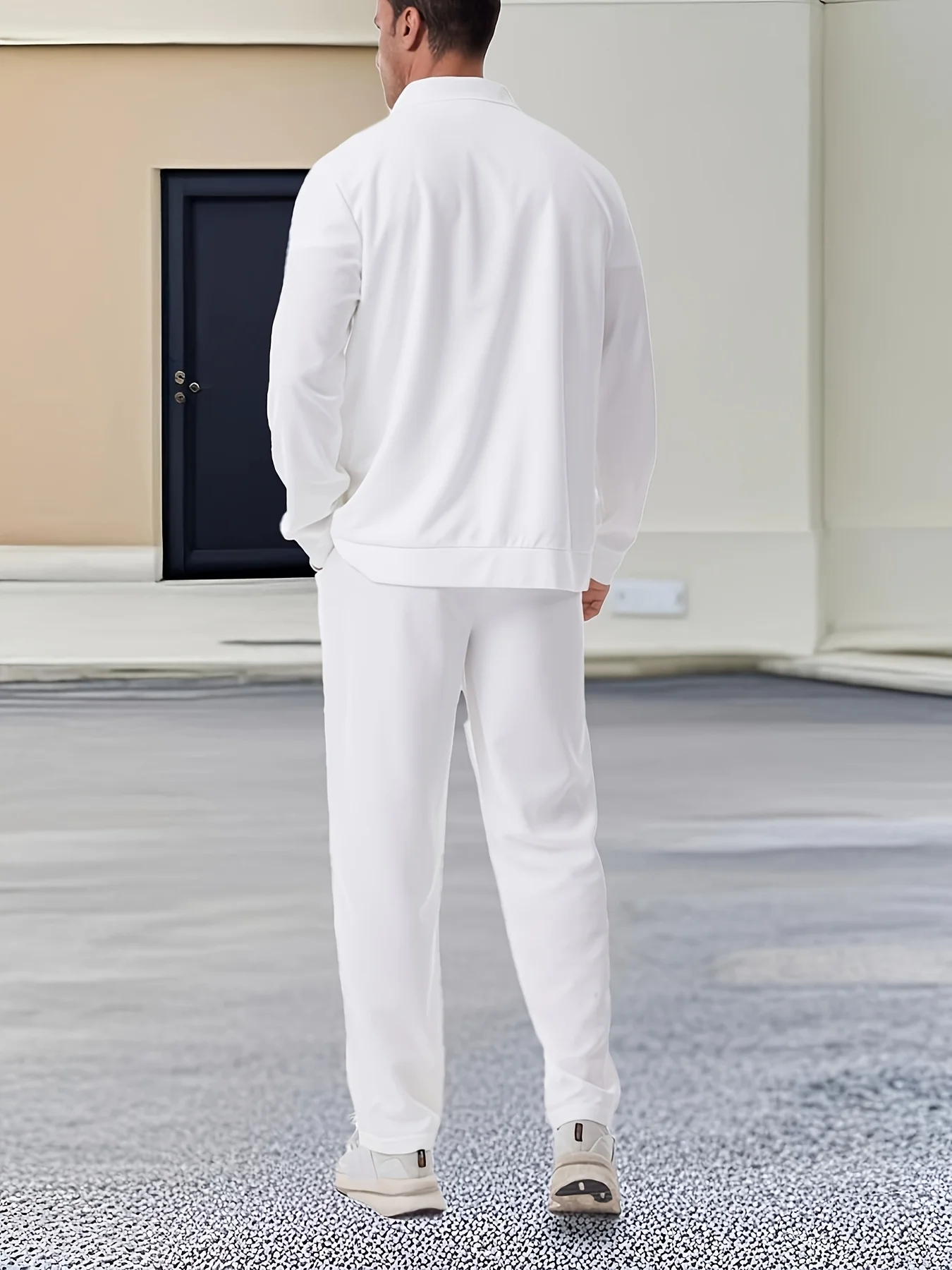 Мужской однотонный спортивный комплект из 2 предметов с длинными рукавами, куртка на молнии и брюки, подходит для занятий спортом на открытом воздухе