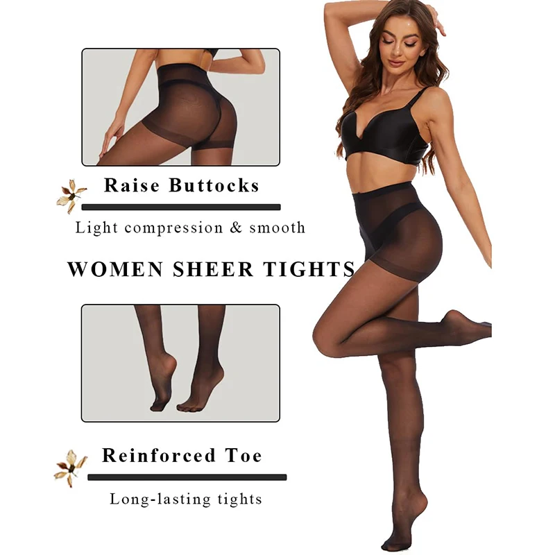 Kave 6 Pairs 20D Women\'s Sheer Tights Ultra Thin High Waist Pantyhose Thigh High Stockings Black Nylon Ladies Leggings